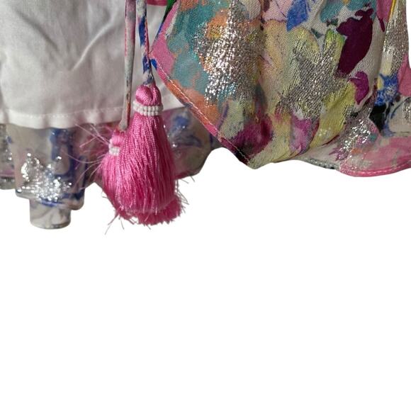 Rococo Sand NWTS Leila Silver Metallic Pink Blue Ruffle Mini Dress size large - Picture 4 of 12